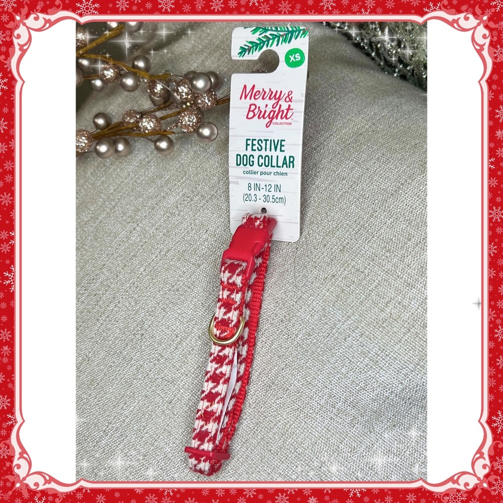 XS Petsmart Red Houndstooth Dog Collar Holiday Santa Sparkle Christmas Cat Puppy
